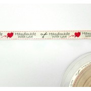Hand Made with Love Ribbon - Cream with Red Heart